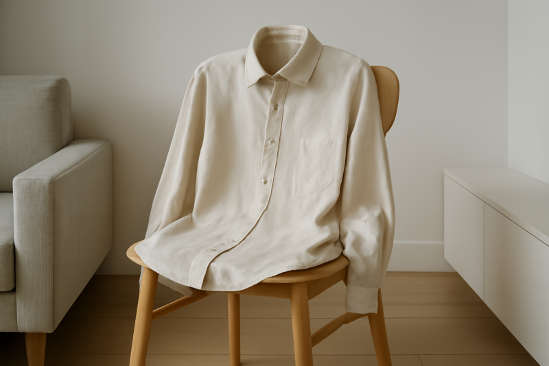 chemise posée sur chaise dans appartement minimal