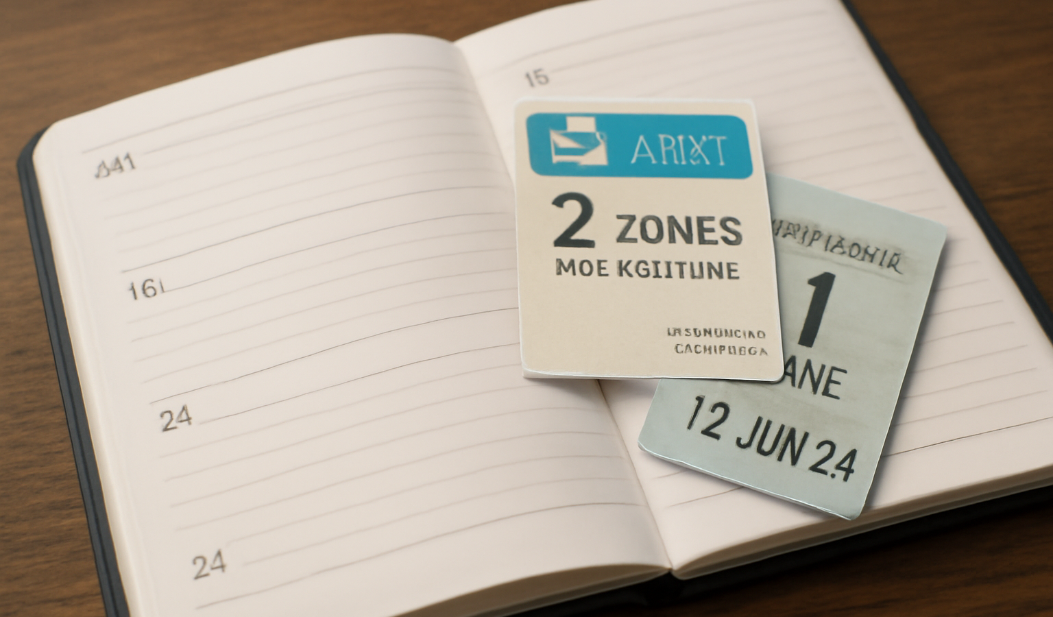 agenda ouvert avec tickets de transport posés dessus