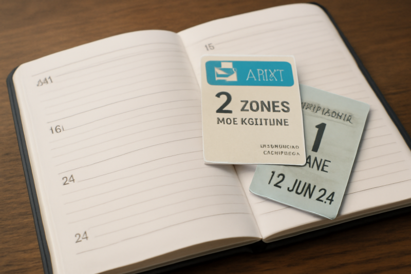 agenda ouvert avec tickets de transport posés dessus