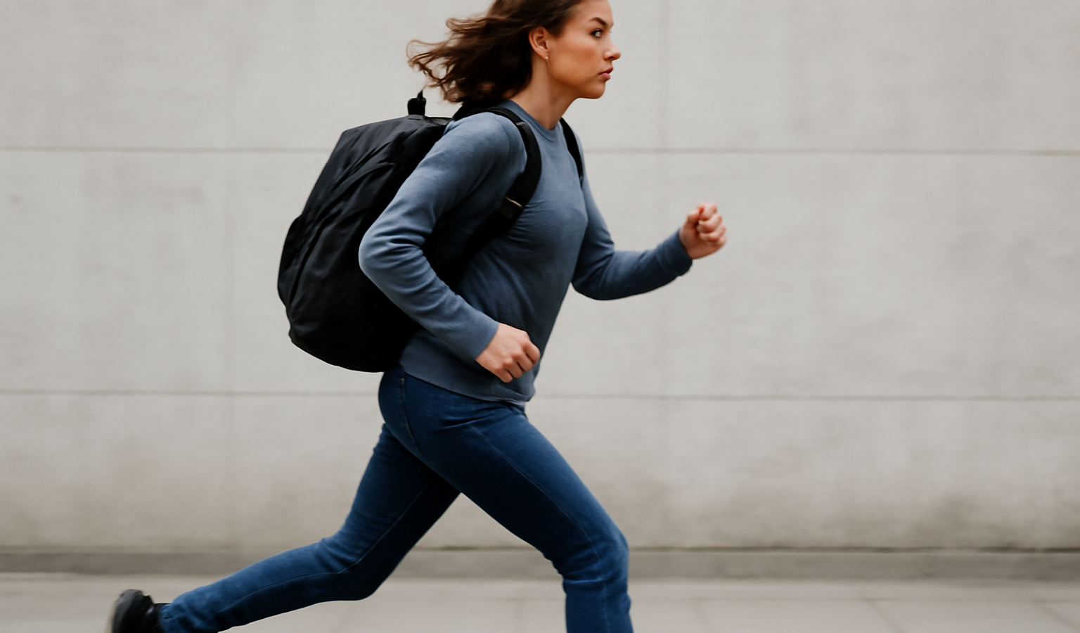 personne marchant vite avec sac à dos