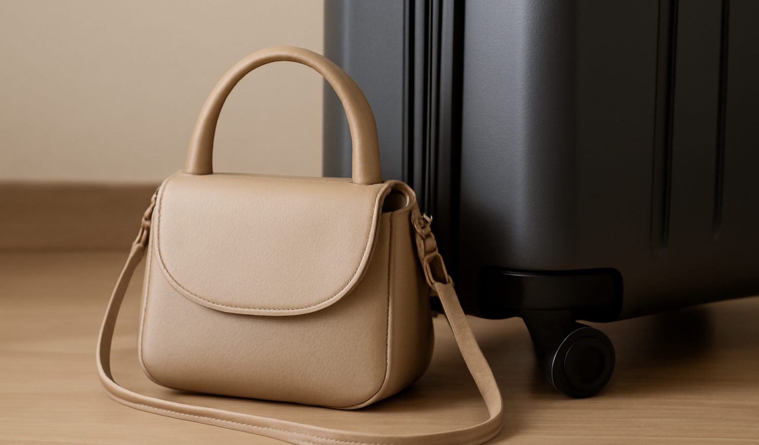 petit sac posé près d'une valise