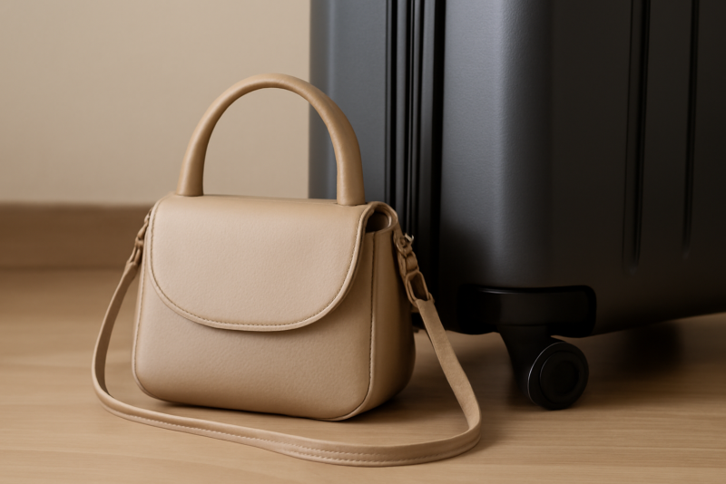 petit sac posé près d'une valise