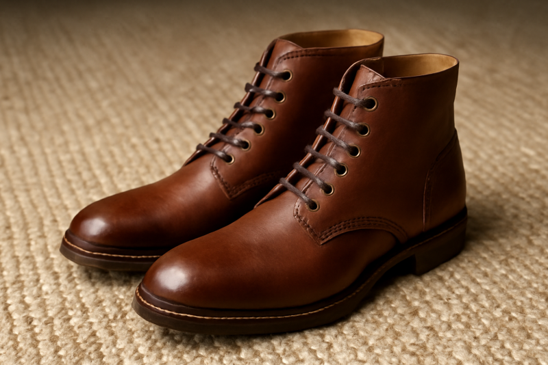 paire de bottines en cuir sur tapis