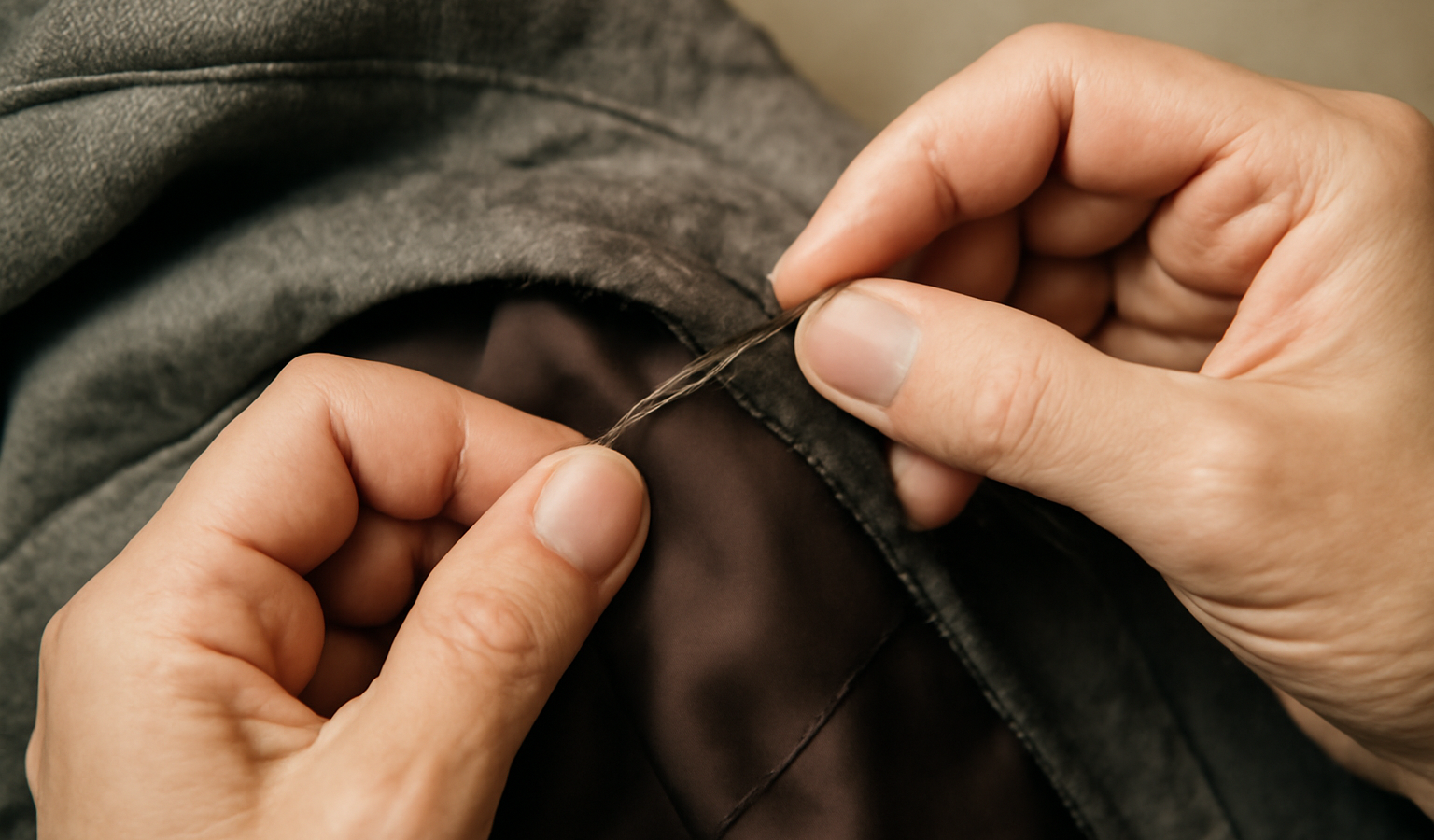 main cousant discrètement une doublure