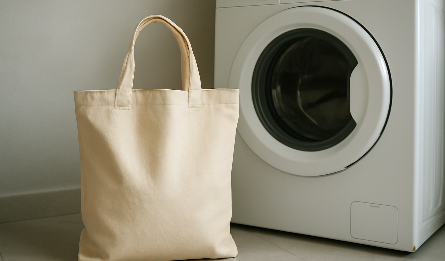 sac en toile posé près d'une machine à laver