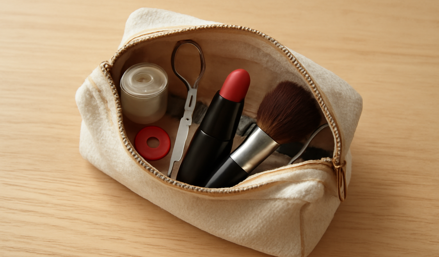 trousse petite ouverte avec accessoires couture et maquillage