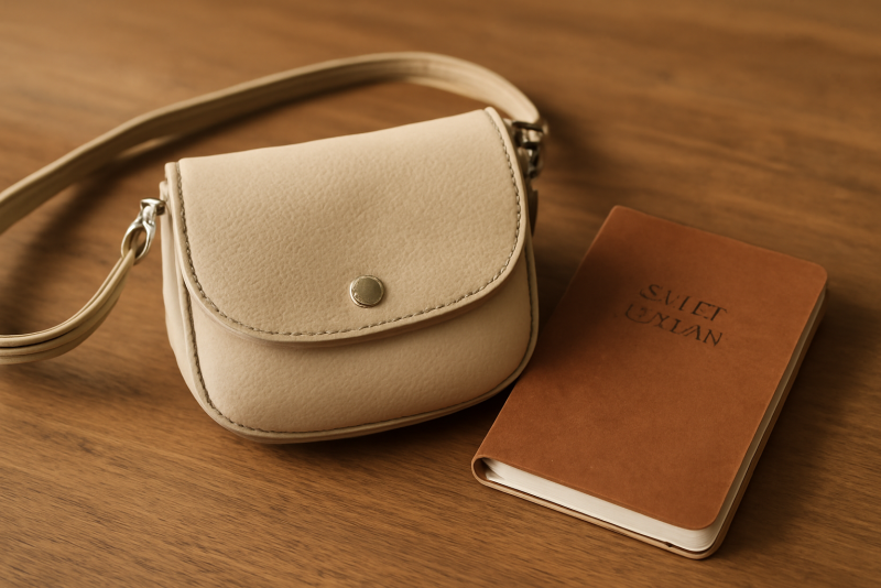 petit sac à main et carnet de voyage