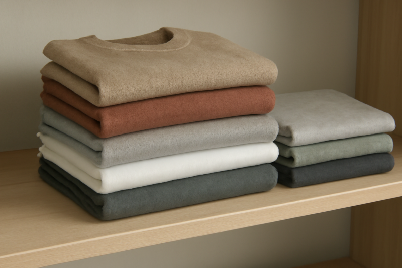 pulls et t-shirts pliés sur une étagère